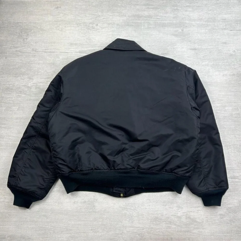 Alpha Industries Flight Jacket Mens XL Black Flyers CWU-45/P Crew Bomber Patches